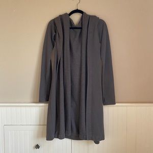 Ovate hooded cotton fleece cardigan